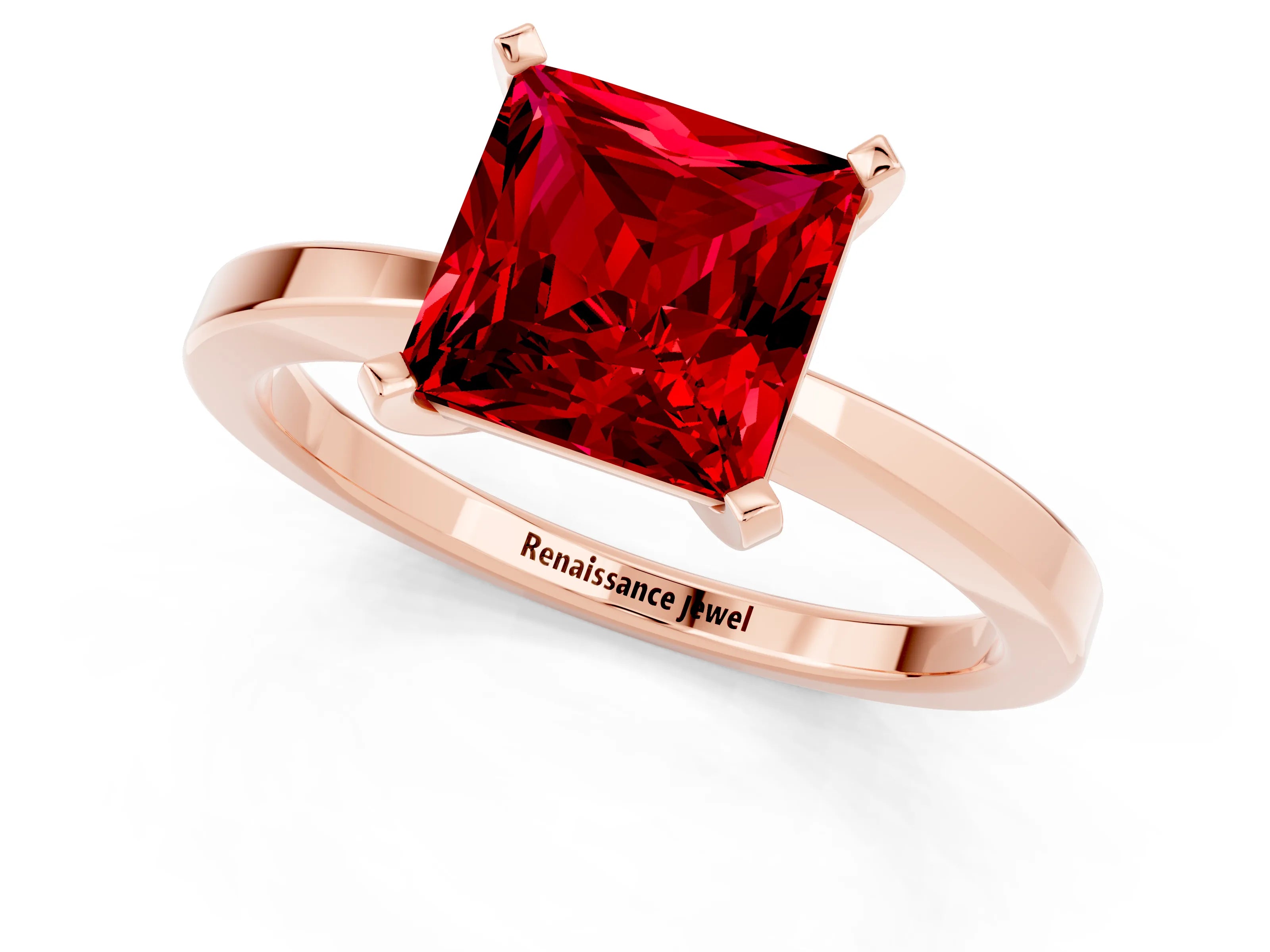 Rose gold Princess Cut Ruby Solitaire Engagement Ring with Classic Band and Four-Prong Setting_25
