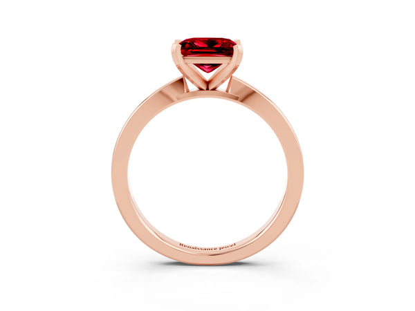 Rose gold Princess Cut Ruby Solitaire Engagement Ring with Classic Band and Four-Prong Setting