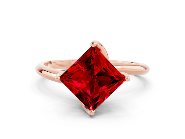 Rose gold Princess Cut Ruby Solitaire Engagement Ring with Four-Prong Setting and Classic Band