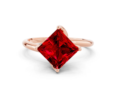 Rose gold Princess Cut Ruby Solitaire Engagement Ring with Four-Prong Setting and Classic Band_12