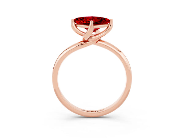 Rose gold Princess Cut Ruby Solitaire Engagement Ring with Four-Prong Setting and Classic Band