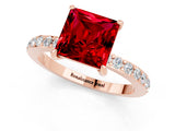 Rose gold Princess Cut Ruby Solitaire Engagement Ring with Pavé Band and Four-Prong Setting_1