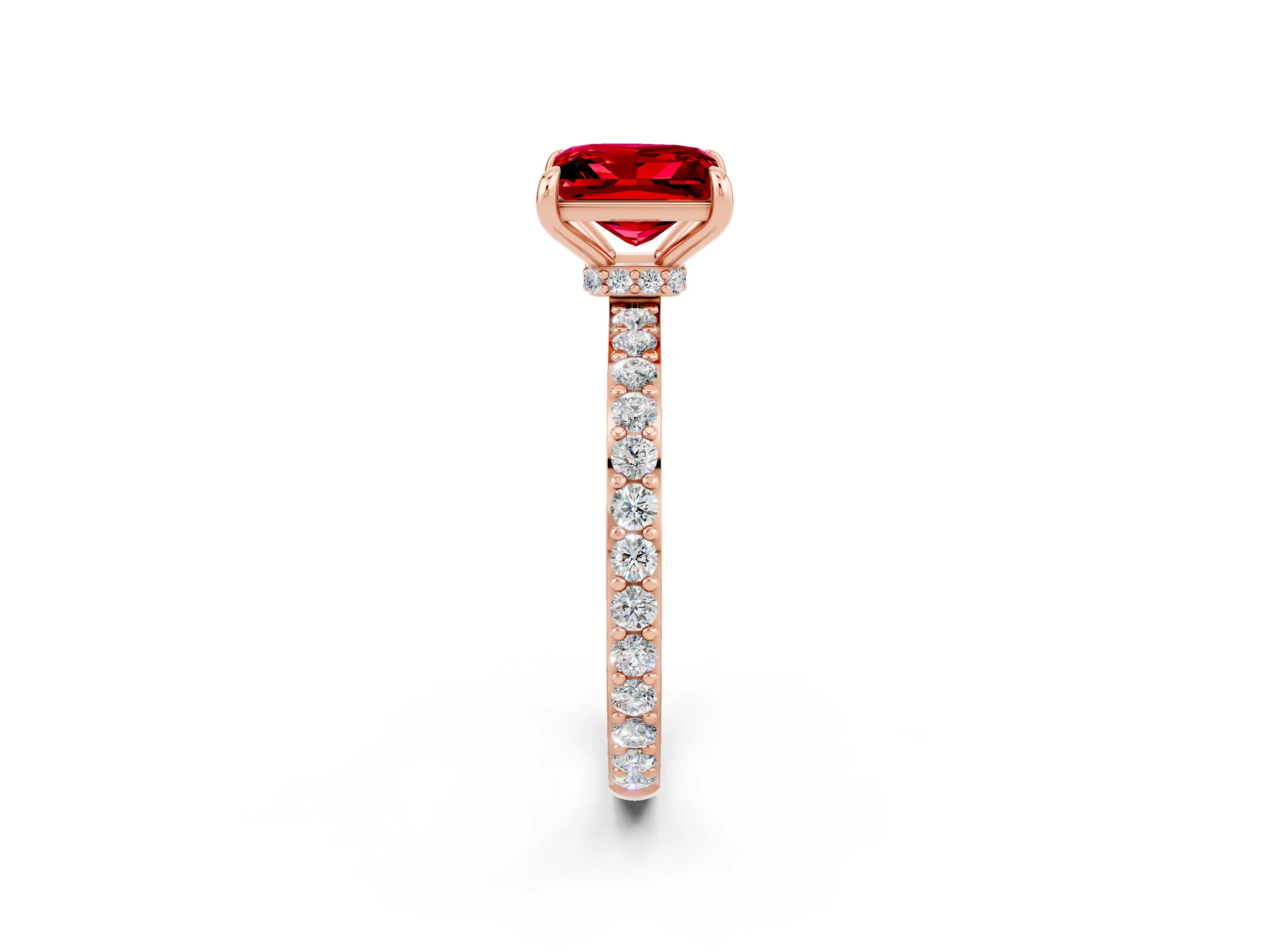 Rose gold Princess Cut Ruby Solitaire Engagement Ring with Pavé Band and Four-Prong Setting_2