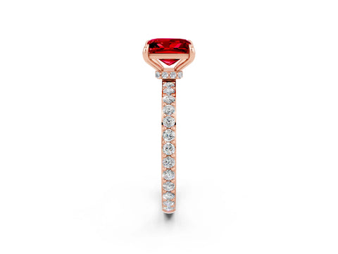 Rose gold Princess Cut Ruby Solitaire Engagement Ring with Pavé Band and Four-Prong Setting_2