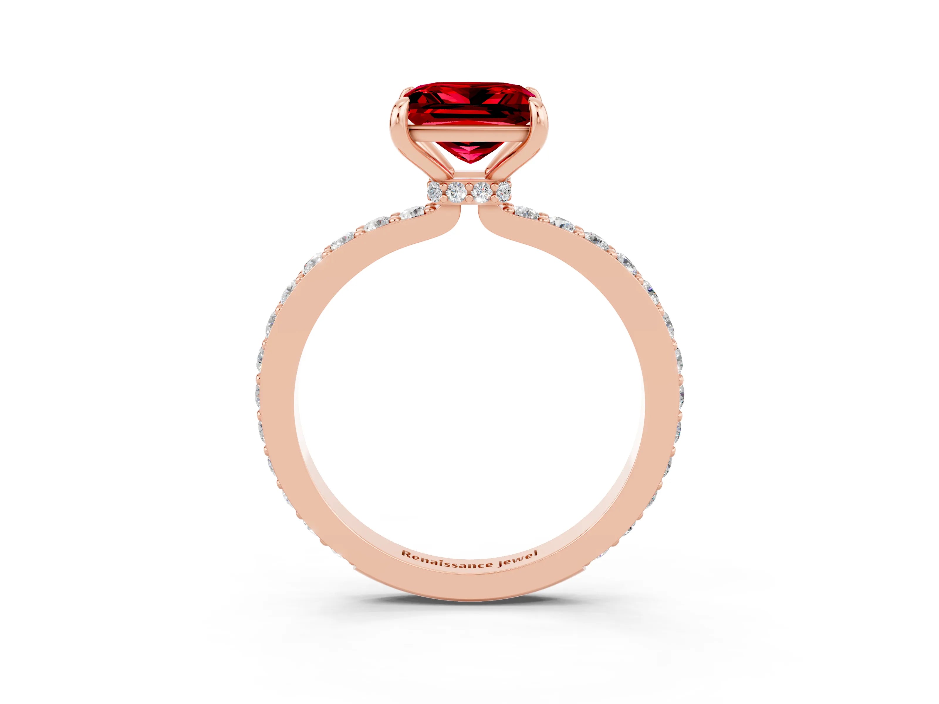 Rose gold Princess Cut Ruby Solitaire Engagement Ring with Pavé Band and Four-Prong Setting_3