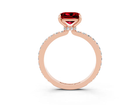 Rose gold Princess Cut Ruby Solitaire Engagement Ring with Pavé Band and Four-Prong Setting_3