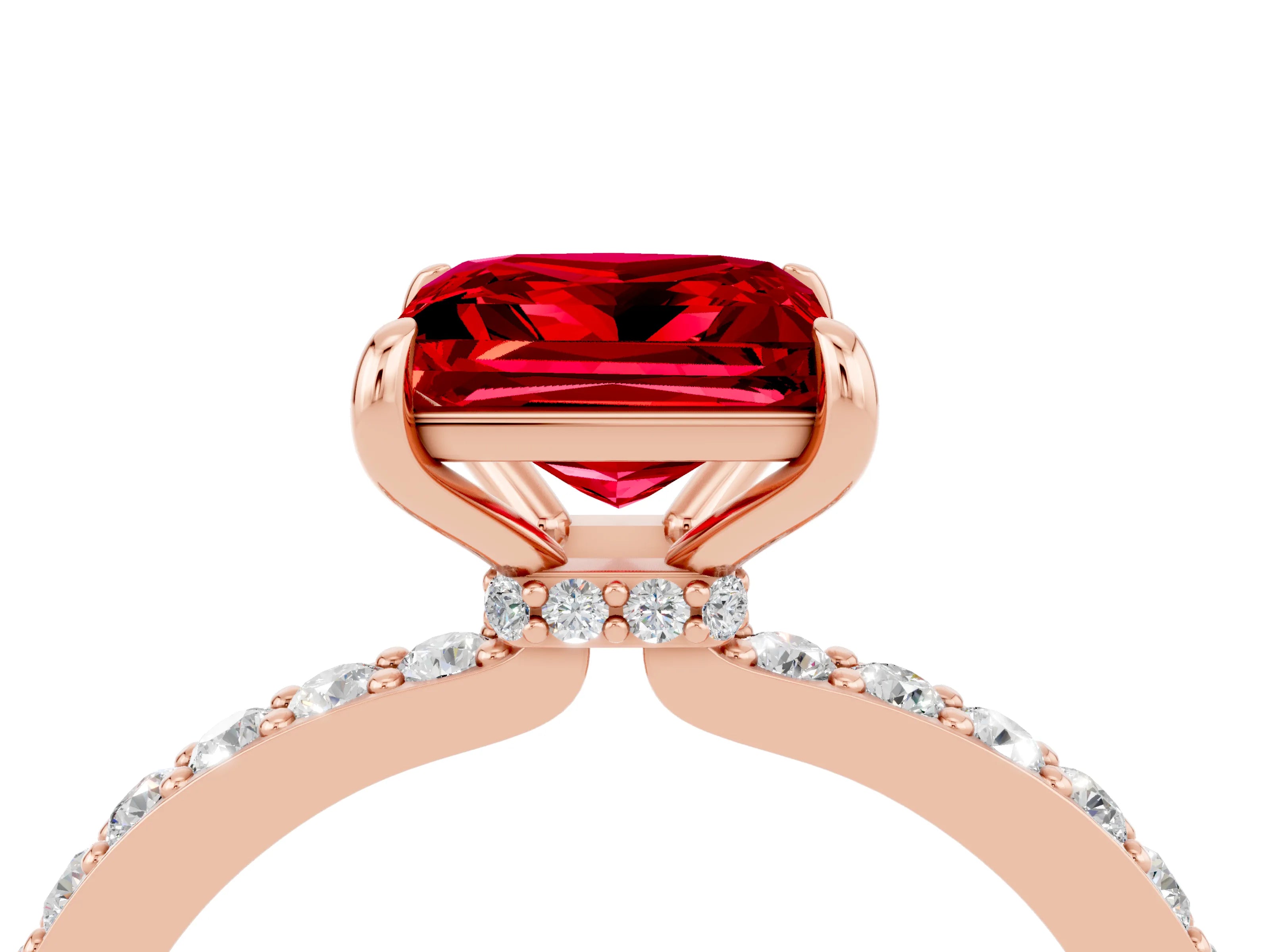 Rose gold Princess Cut Ruby Solitaire Engagement Ring with Pavé Band and Four-Prong Setting_4