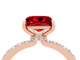 Rose gold Princess Cut Ruby Solitaire Engagement Ring with Pavé Band and Four-Prong Setting_4