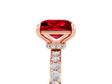 Rose gold Princess Cut Ruby Solitaire Engagement Ring with Pavé Band and Four-Prong Setting_5