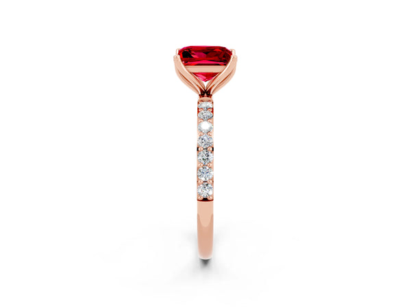 Rose gold Princess Cut Ruby Solitaire Engagement Ring with Round  Pavé Band and Prong Setting