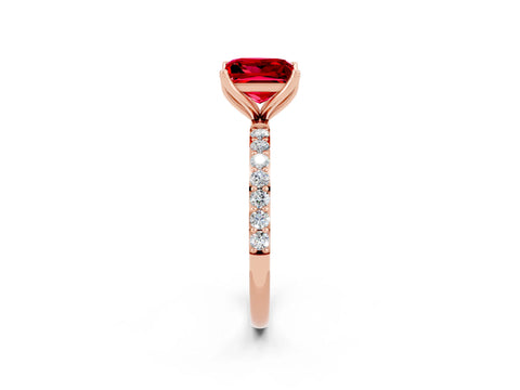 Rose gold Princess Cut Ruby Solitaire Engagement Ring with Pavé Band and Prong Setting_2