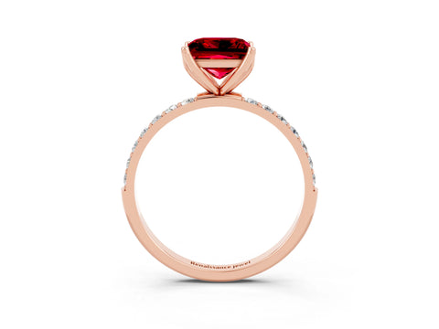 Rose gold Princess Cut Ruby Solitaire Engagement Ring with Pavé Band and Prong Setting_3