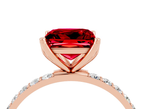 Rose gold Princess Cut Ruby Solitaire Engagement Ring with Pavé Band and Prong Setting_4