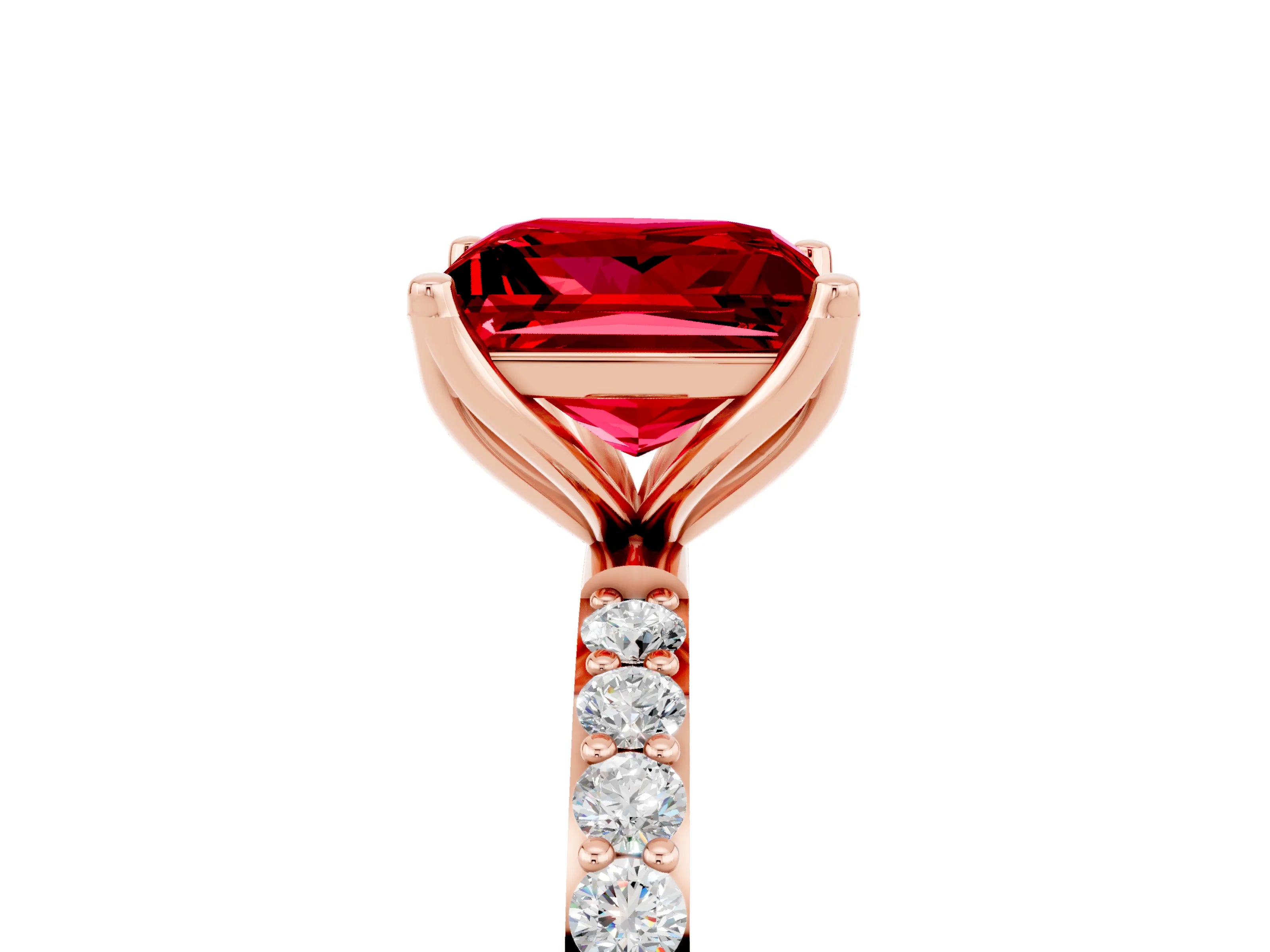 Rose gold Princess Cut Ruby Solitaire Engagement Ring with Pavé Band and Prong Setting_5