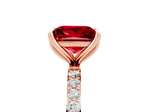 Rose gold Princess Cut Ruby Solitaire Engagement Ring with Pavé Band and Prong Setting_5