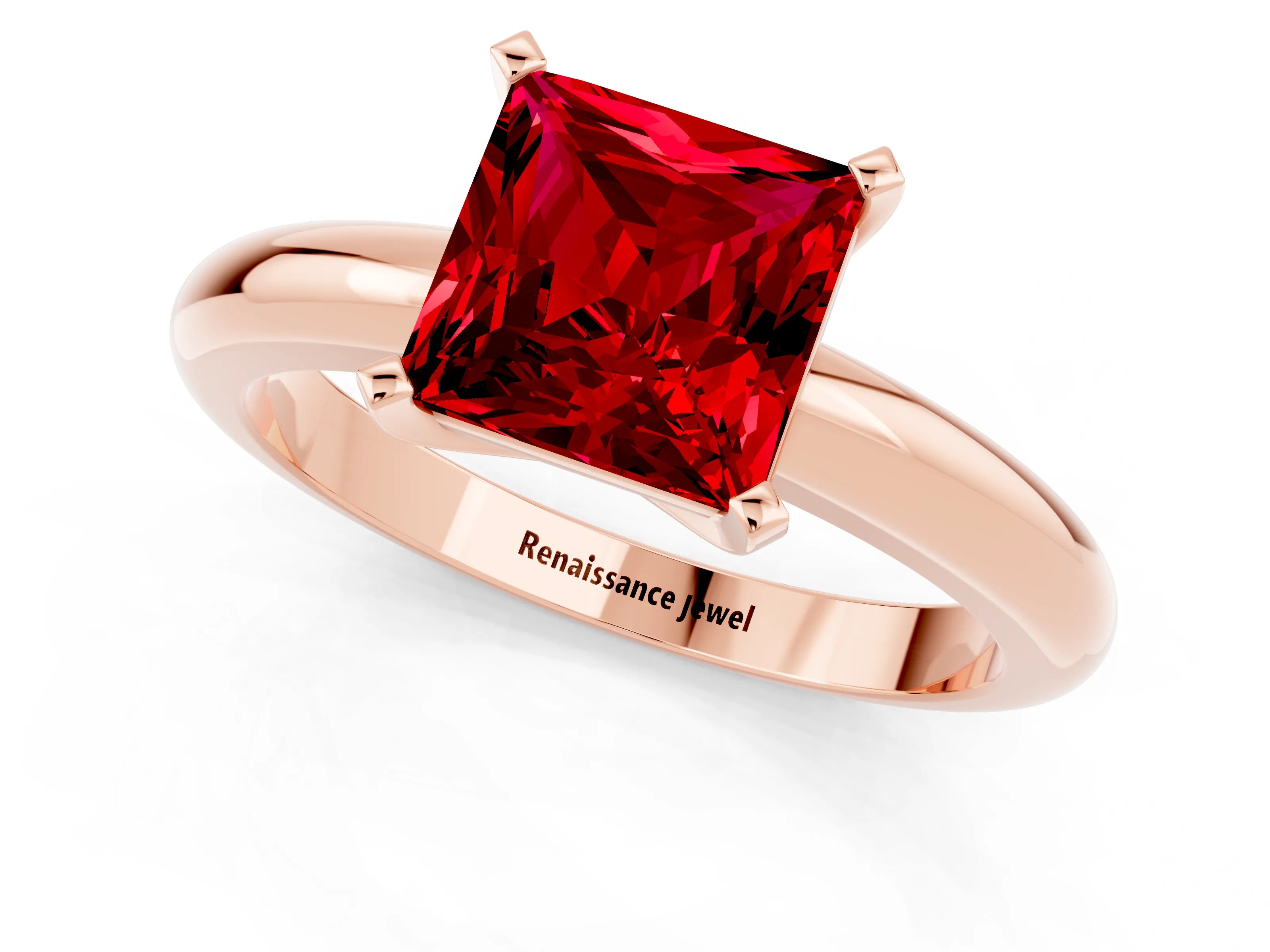 Rose gold Princess Cut Ruby Solitaire Engagement Ring with Round Band and Four-Prong Setting_1