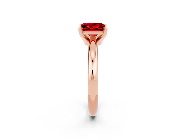 Rose gold Princess Cut Ruby Solitaire Engagement Ring with Round Band and Four-Prong Setting