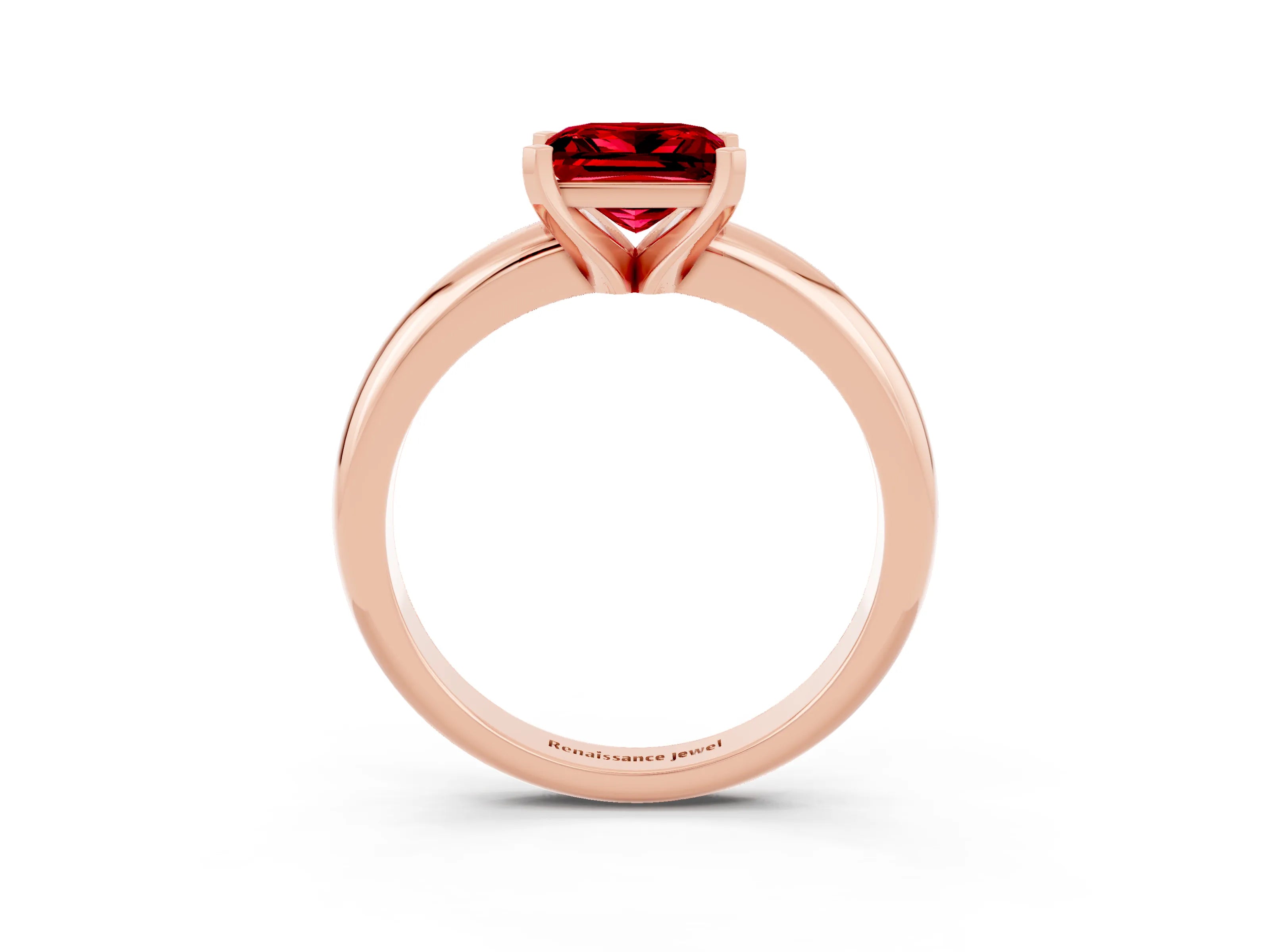 Rose gold Princess Cut Ruby Solitaire Engagement Ring with Round Band and Four-Prong Setting_3