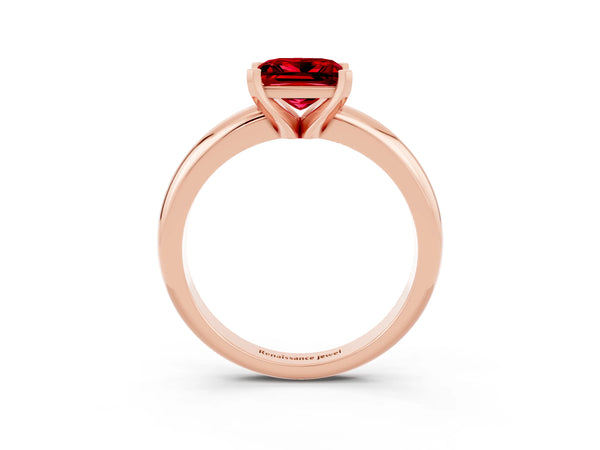 Rose gold Princess Cut Ruby Solitaire Engagement Ring with Round Band and Four-Prong Setting