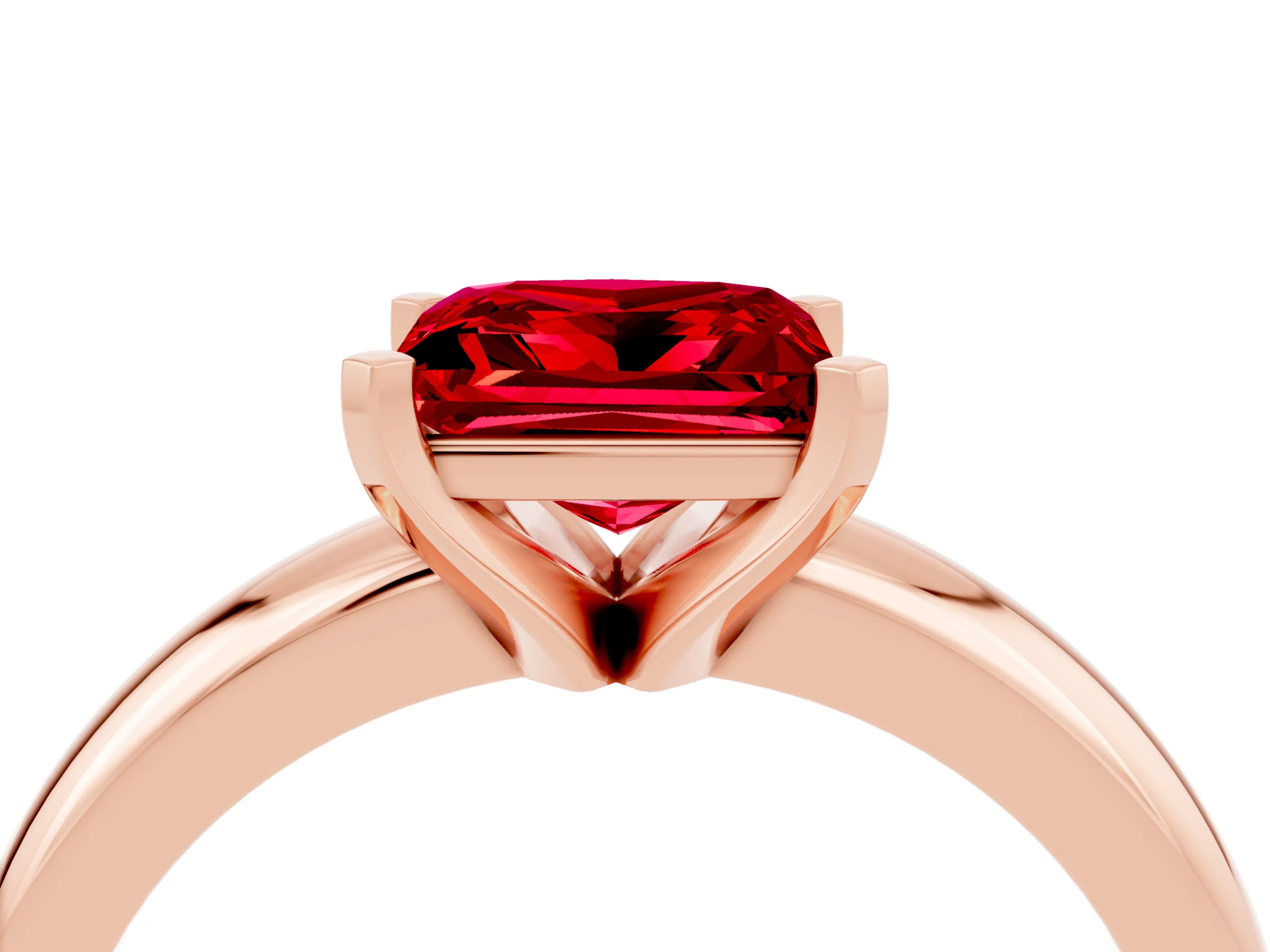Rose gold Princess Cut Ruby Solitaire Engagement Ring with Round Band and Four-Prong Setting_4