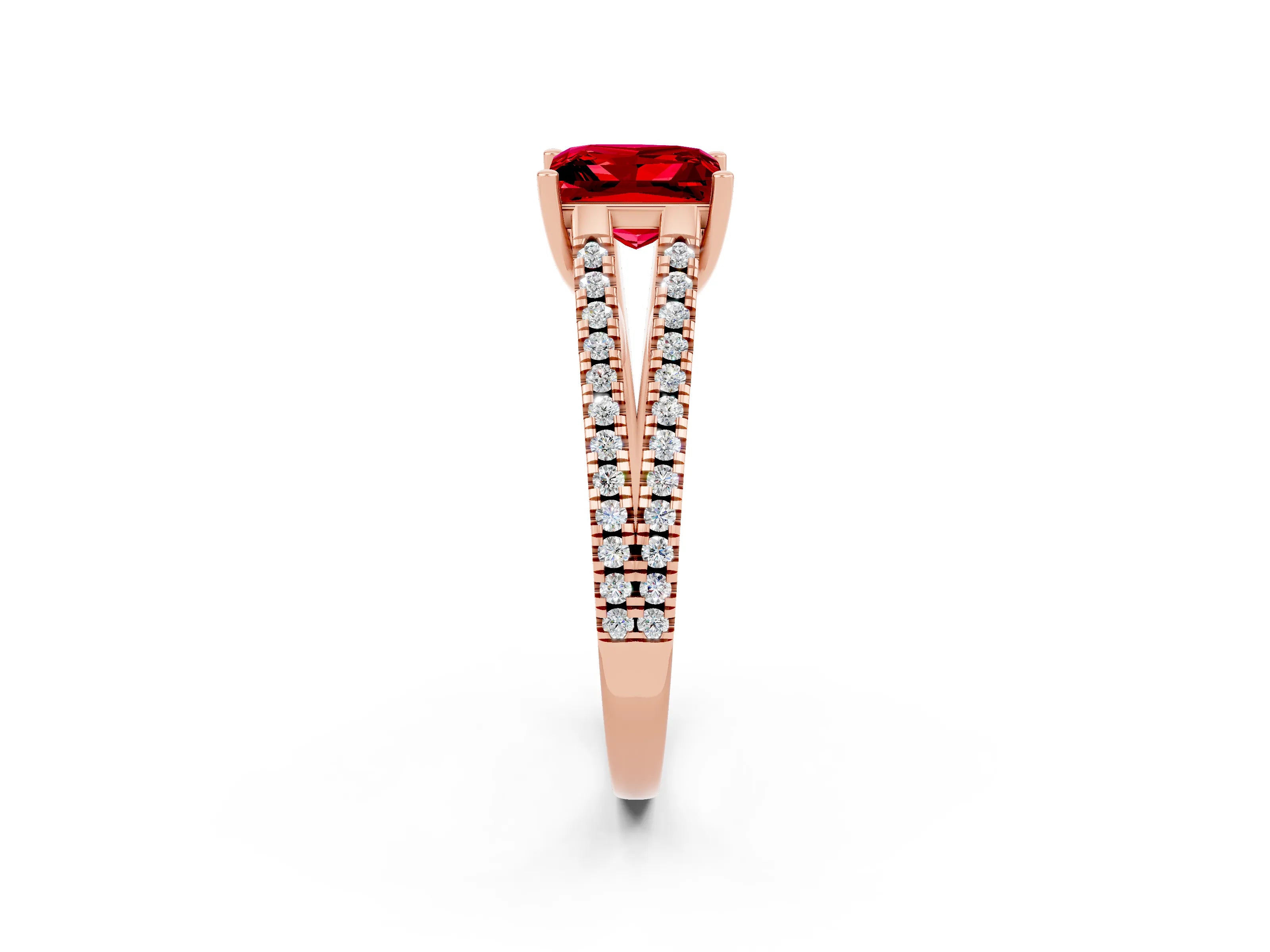 Rose gold Princess Cut Ruby Solitaire Engagement Ring with Split Shank Pavé Band_2