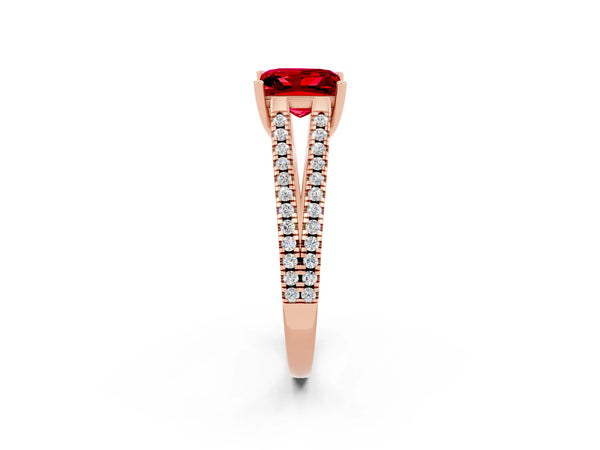 Rose gold Princess Cut Ruby Solitaire Engagement Ring with Split Shank Pavé Band