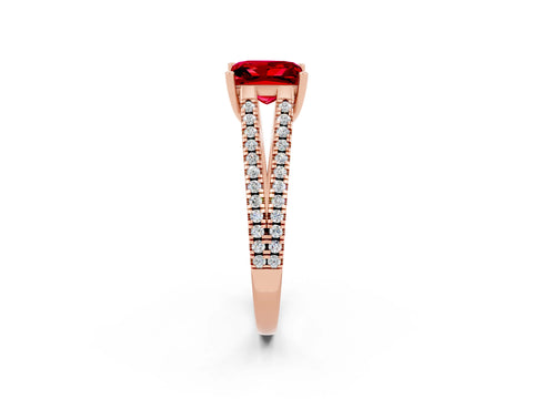 Rose gold Princess Cut Ruby Solitaire Engagement Ring with Split Shank Pavé Band_2