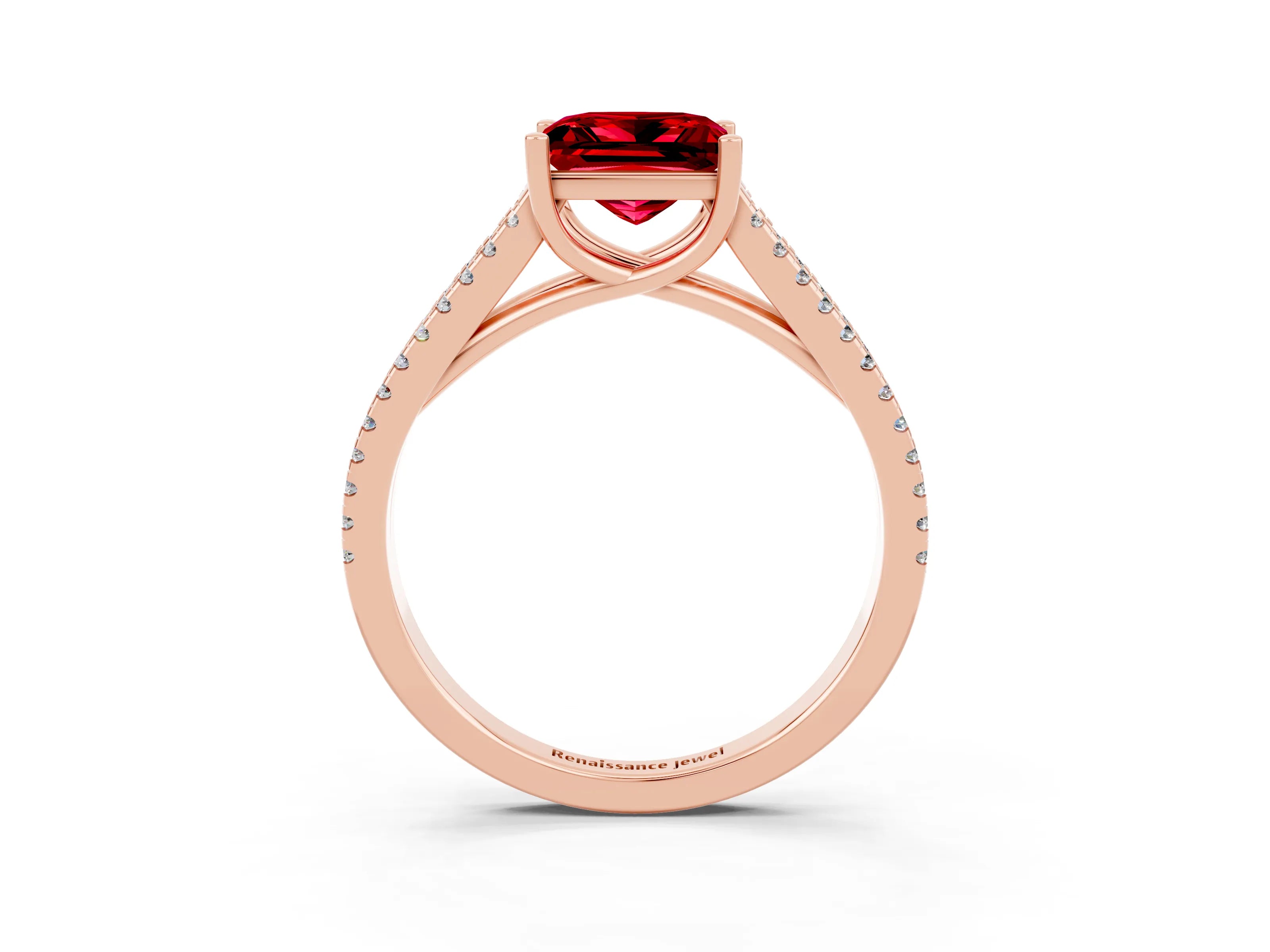 Rose gold Princess Cut Ruby Solitaire Engagement Ring with Split Shank Pavé Band_3