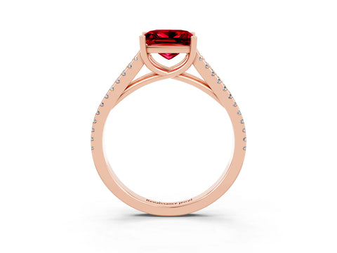 Rose gold Princess Cut Ruby Solitaire Engagement Ring with Split Shank Pavé Band_3