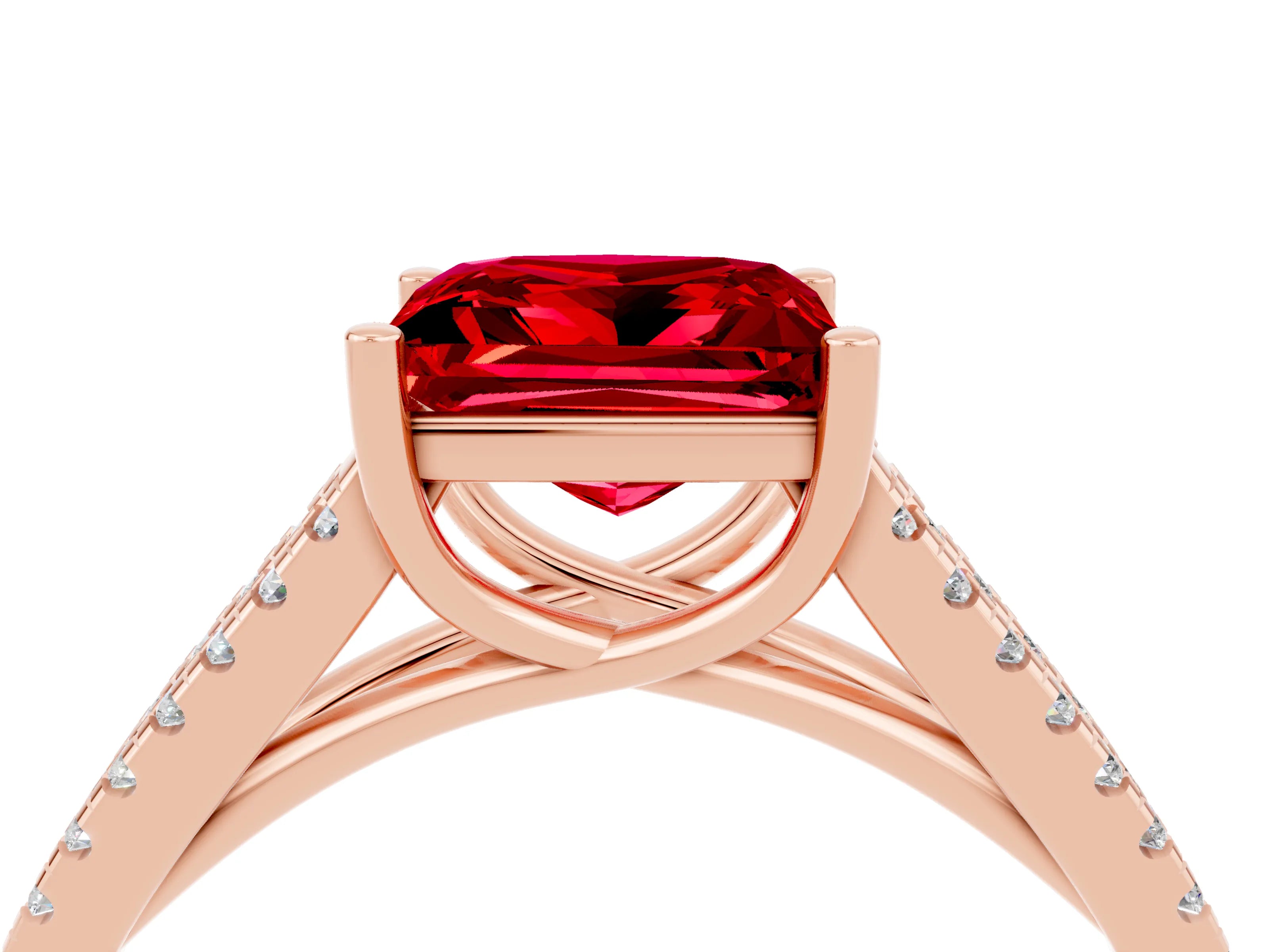 Rose gold Princess Cut Ruby Solitaire Engagement Ring with Split Shank Pavé Band_4