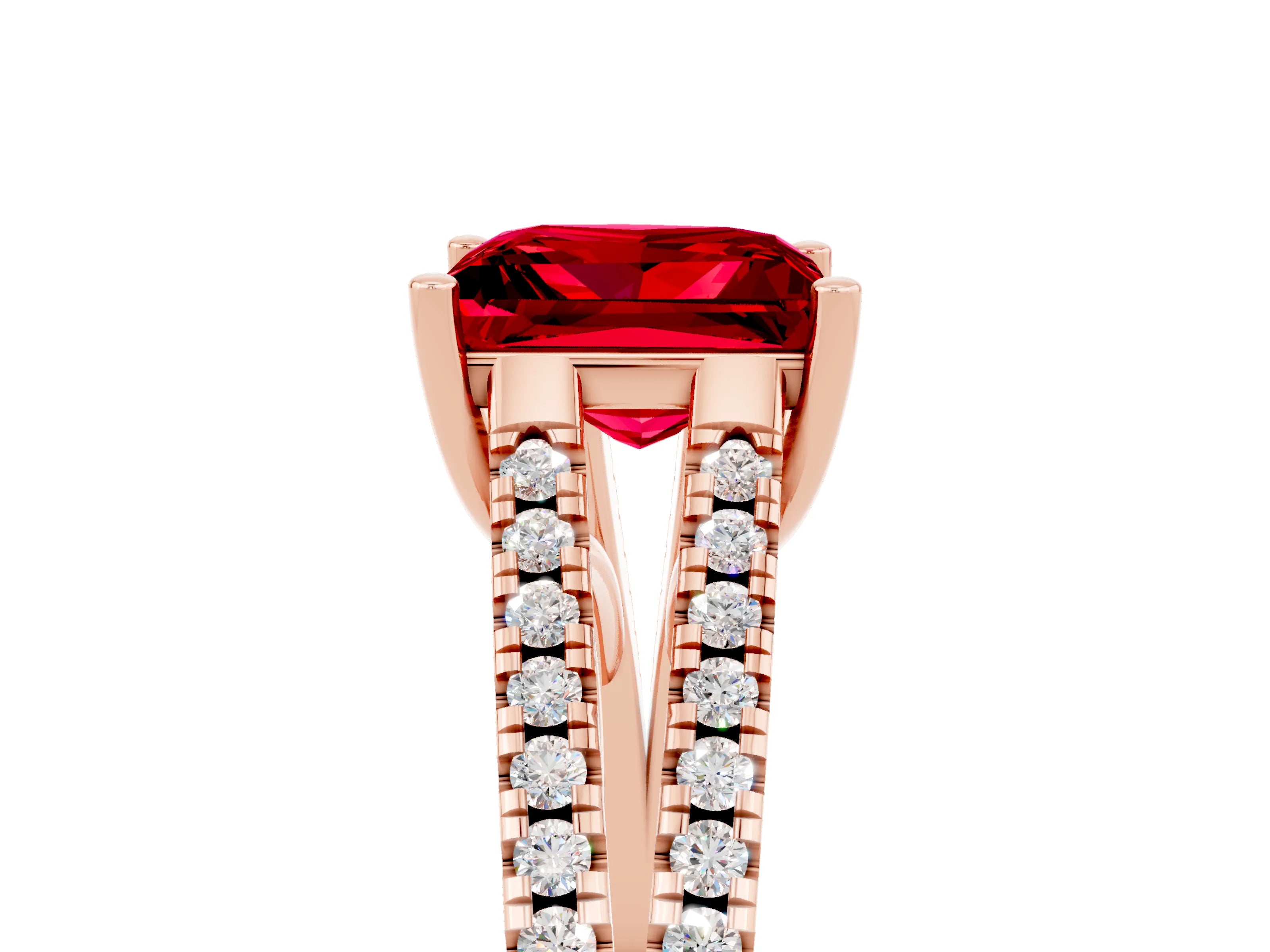 Rose gold Princess Cut Ruby Solitaire Engagement Ring with Split Shank Pavé Band_5