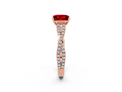 Rose gold Princess Cut Ruby Solitaire Engagement Ring with Twisted Pavé Band and Four-Prong Setting_14