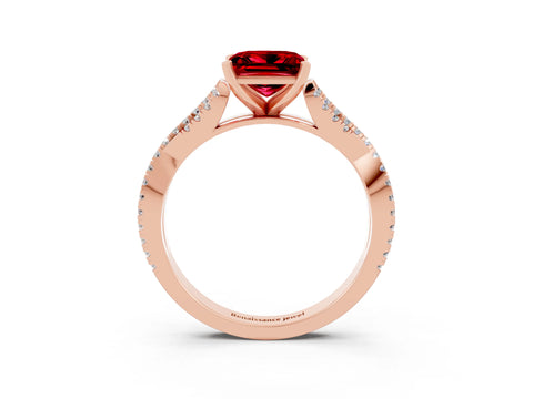 Rose gold Princess Cut Ruby Solitaire Engagement Ring with Twisted Pavé Band and Four-Prong Setting_15