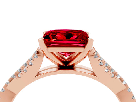 Rose gold Princess Cut Ruby Solitaire Engagement Ring with Twisted Pavé Band and Four-Prong Setting_16