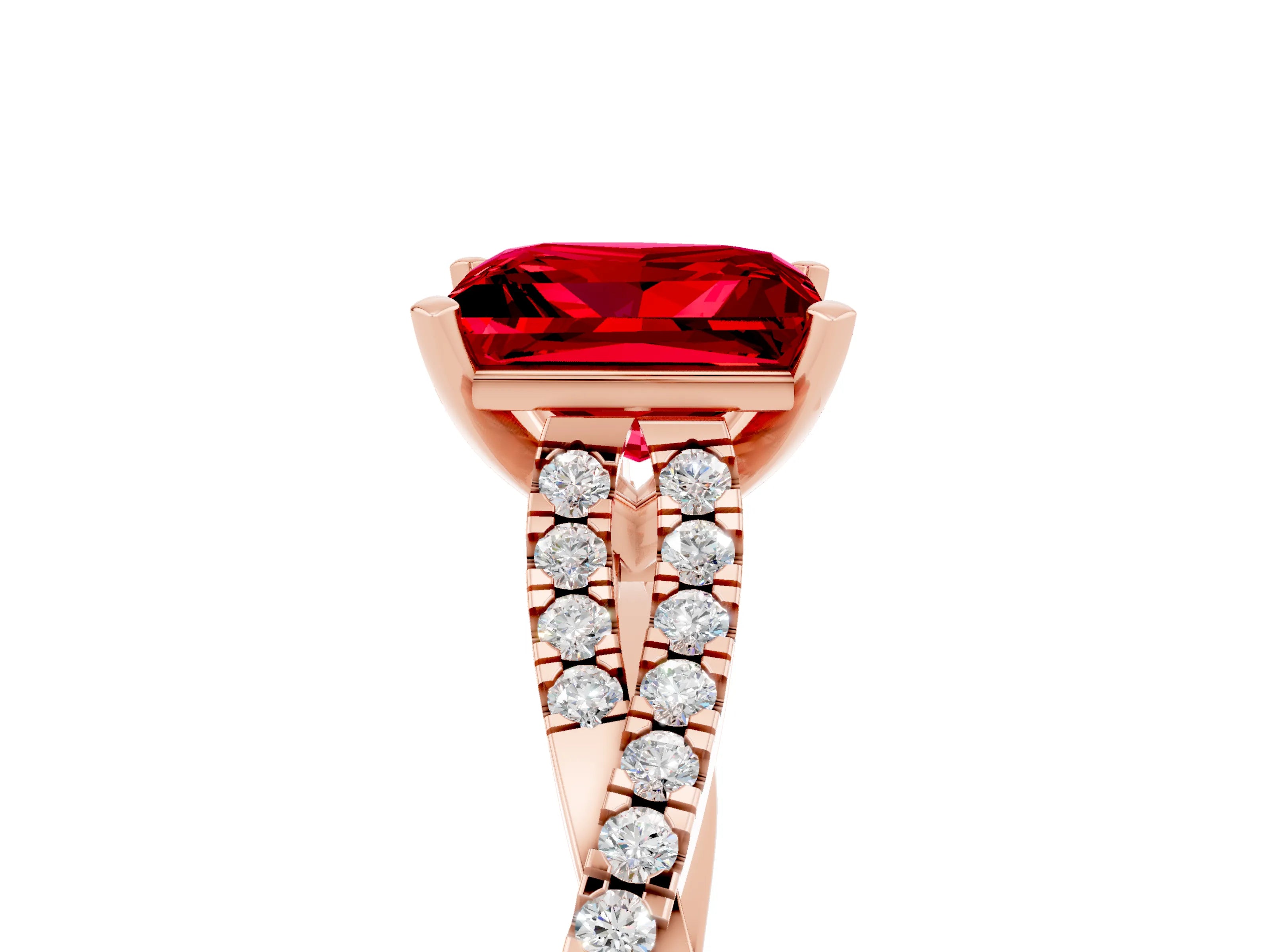 Rose gold Princess Cut Ruby Solitaire Engagement Ring with Twisted Pavé Band and Four-Prong Setting_17