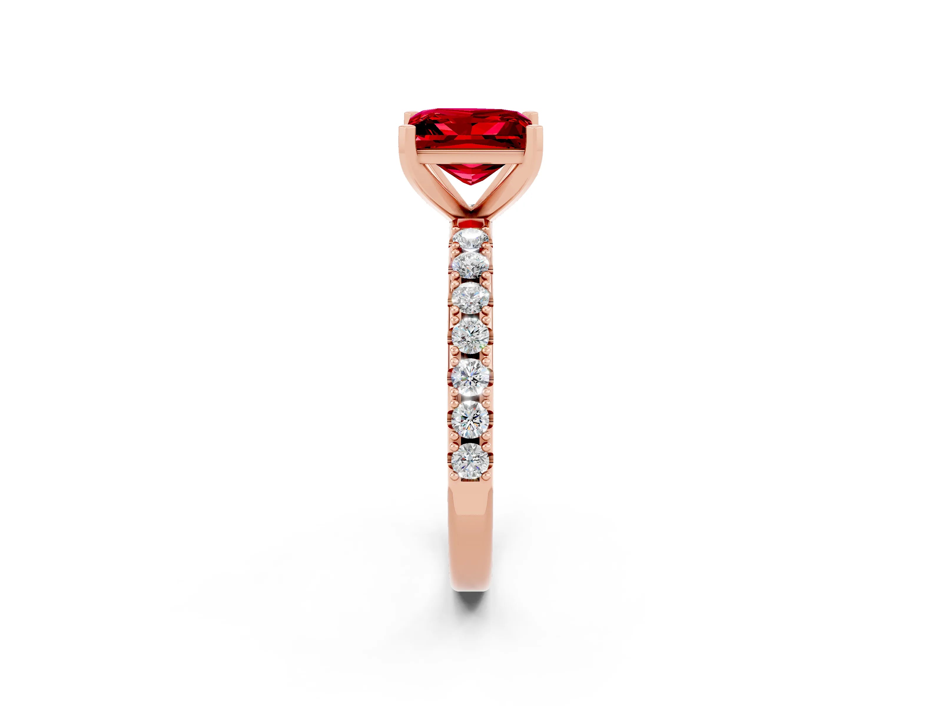 Rose gold Princess Cut Ruby Solitaire Pavé Band with Four-Prong Setting_2