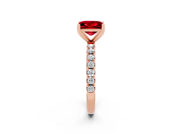 Rose gold Princess Cut Ruby Solitaire Pavé Band with Four-Prong Setting