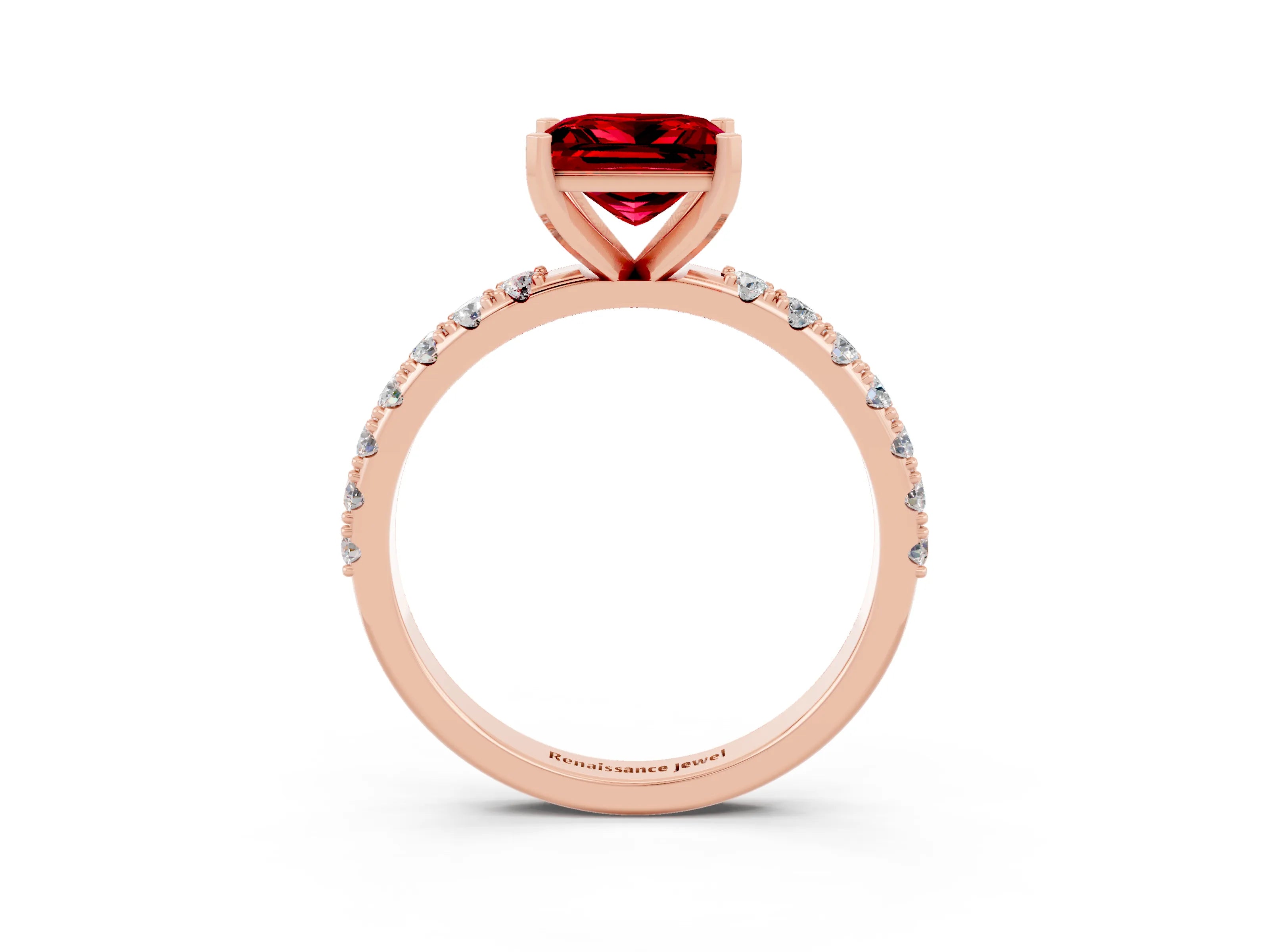 Rose gold Princess Cut Ruby Solitaire Pavé Band with Four-Prong Setting_3