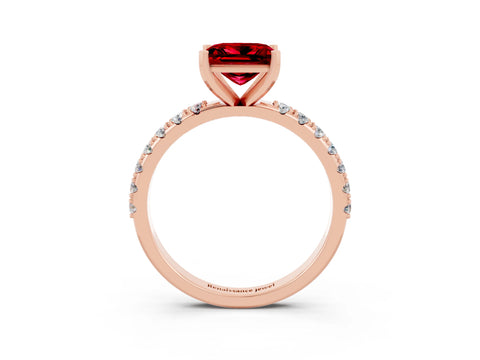 Rose gold Princess Cut Ruby Solitaire Pavé Band with Four-Prong Setting_3