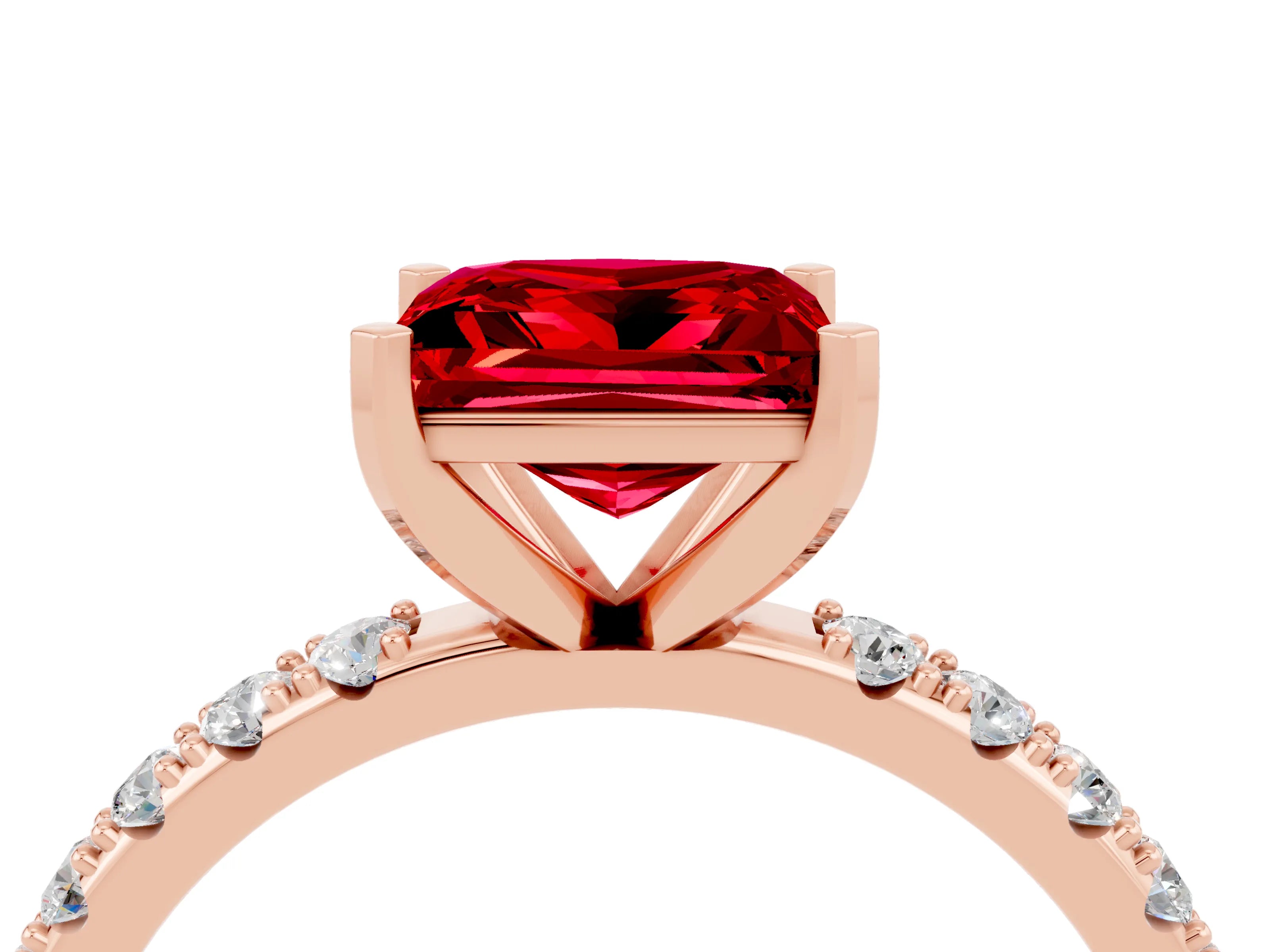 Rose gold Princess Cut Ruby Solitaire Pavé Band with Four-Prong Setting_4