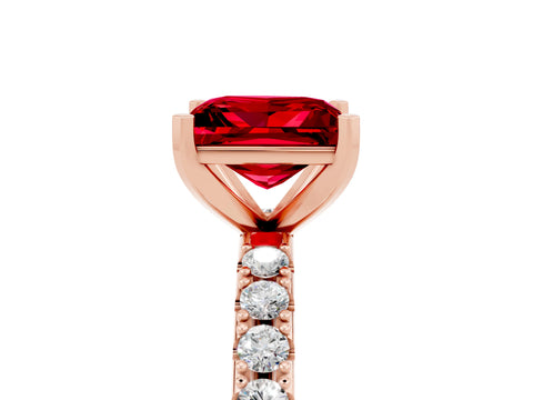Rose gold Princess Cut Ruby Solitaire Pavé Band with Four-Prong Setting_5