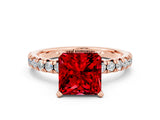 Rose gold Princess Cut Ruby Solitaire Pavé Engagement Ring with Round Band and Prong Setting_12