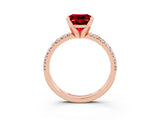 Rose gold Princess Cut Ruby Solitaire Pavé Engagement Ring with Round Band and Prong Setting_15