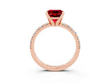 Rose gold Princess Cut Ruby Solitaire Pavé Engagement Ring with Round Band and Prong Setting_69