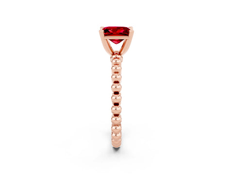 Rose gold Princess Cut Ruby Solitaire Ring with Beaded Band and Prong Setting_2
