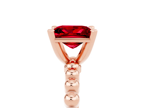 Rose gold Princess Cut Ruby Solitaire Ring with Beaded Band and Prong Setting_5