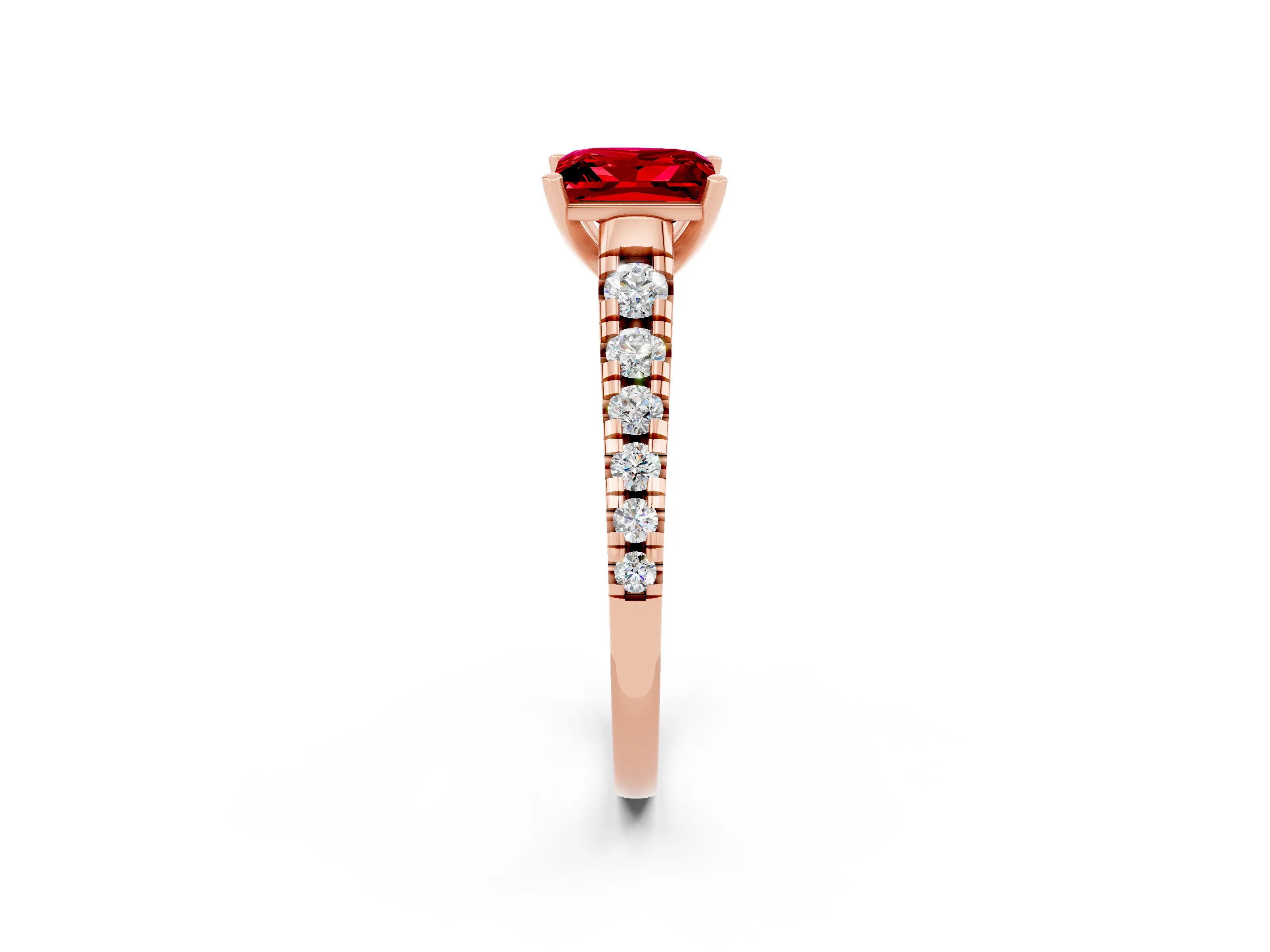 Rose gold Princess Cut Ruby Solitaire Ring with Cathedral Setting and Pavé Band_2