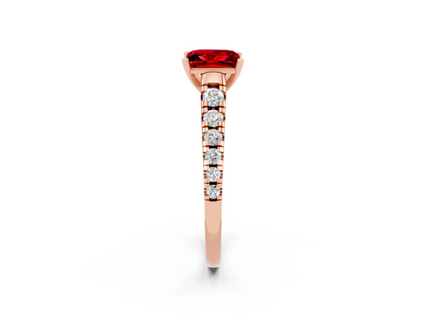 Rose gold Princess Cut Ruby Cathedral Solitaire Ring with Round  Pavé Band