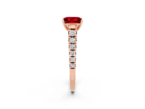 Rose gold Princess Cut Ruby Solitaire Ring with Cathedral Setting and Pavé Band_2