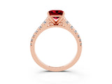 Rose gold Princess Cut Ruby Solitaire Ring with Cathedral Setting and Pavé Band_3